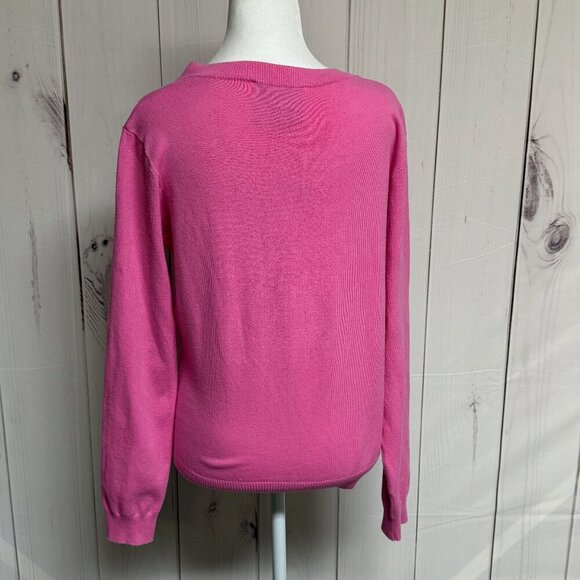Vintage Lilly Pulitzer V-Neck Sweater Pink Size Large L | Embroidered Palm EUC - Picture 2 of 9